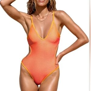 Cupshe Orange and Pink Striped Swimsuit